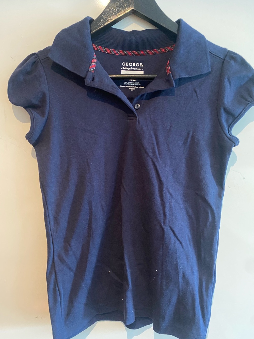 George Navy Top with Red Tartan Trim